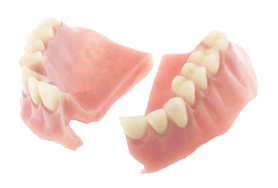 Set of broken lower dentures